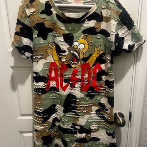 AC/DC Camouflage with Homer Simpson oversized T-Shirt size Large